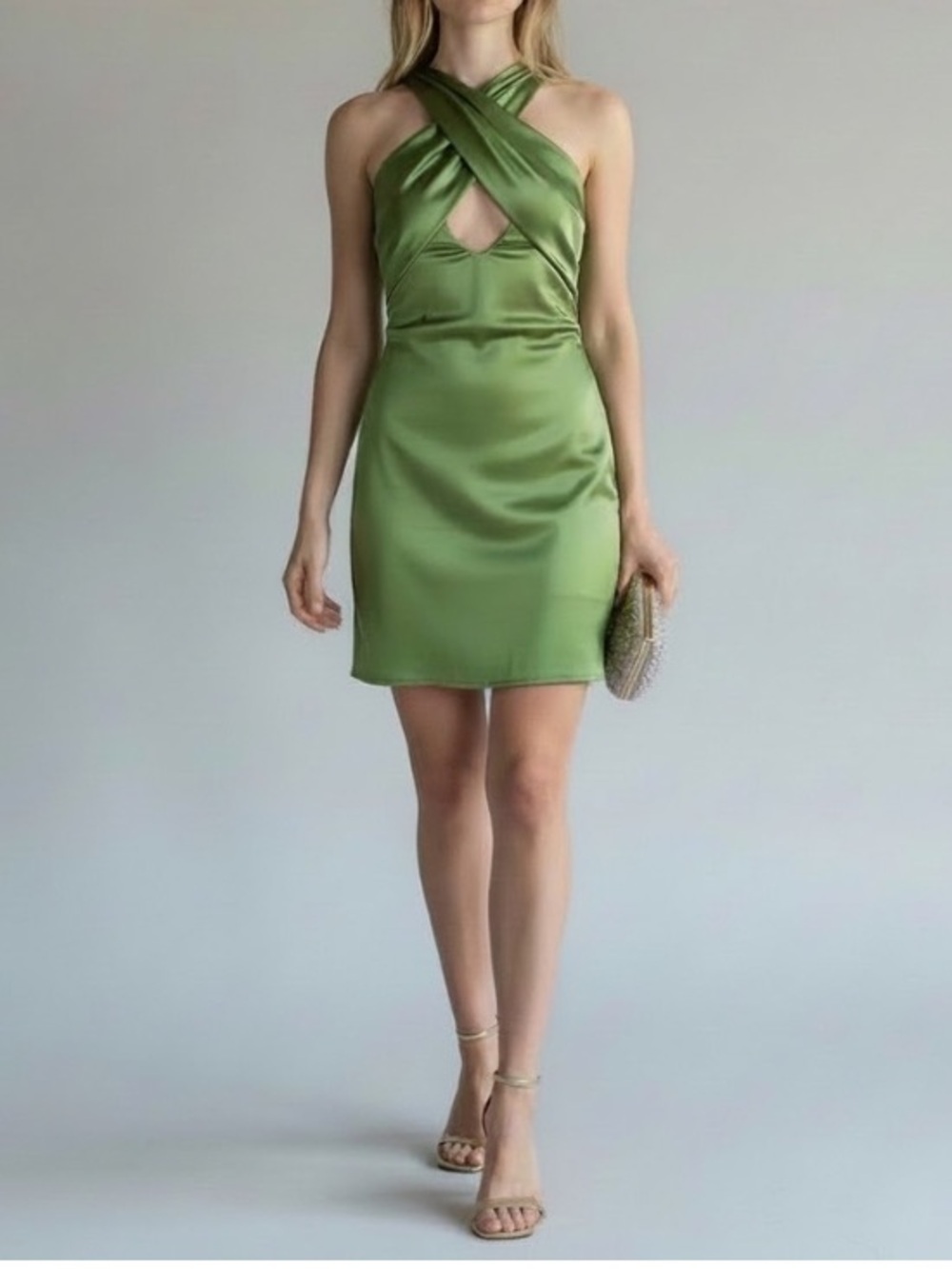 Donna Ricco Green Satin Keyhole Halter Cocktail Party Dress special occasion